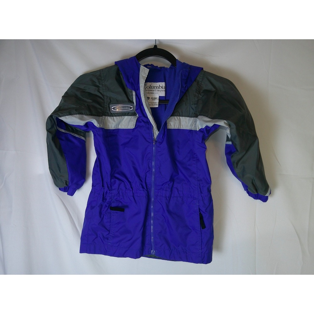Columbia Kids Youth 4/5 Years Hooded Rain Jacket Blue Gray Blue Water Resistant